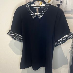 EUC Karl Lagerfeld collared top with lace overlay